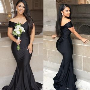 2022 Black Mermaid Prom Dreess Off Shoulder V Neck Backless 신부 들러리 드레스 Elegant Maid of Honor 드레스 60