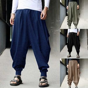 Heiße Mode Baumwolle Harem Hosen Männer Chinesischen Stil Lose Jogger Hosen Mann Kreuz-hosen Schritt Hosen Breite Bein baggy Hosen Männer X0615