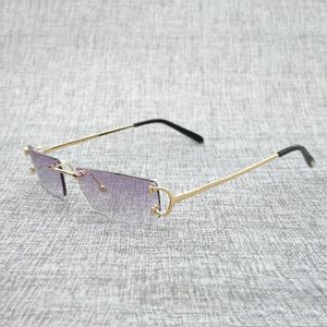 Solglasögon Vintage Små Lins C Wire Män Rimless Square Sun Glasses Kvinnor För Utomhus Club Rensa Frame Oculos Shades