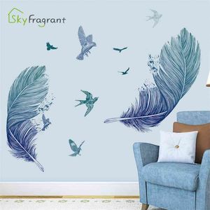 Kreativa fjädrar klistermärken vägg klistermärke för hem sovrum dekoration soffa bakgrund självhäftande vägg dekor rum dekoration 210914