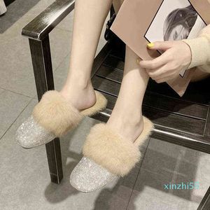 Furry Faux Fur Slippers Women Indoor Soft Plush Fluffy House Slides Winter Outdoor Warm Party Shoes Flip Flops