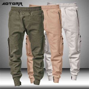 Spring Autumn Cargo Pants Mens Casual Jogger Pant Slim Outdoor Sports Trousers Multi Pocket Solid Color Men Overalls 210715