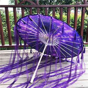 82cm Hanfu Guarda-chuva de Papel Chuva Mulheres Pogal Pogal Prop Prova Fita Antique Borlas Ventilador Paraguas Parasol 210721
