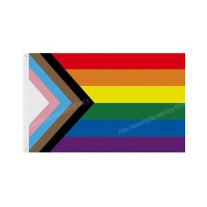 Progress Rainbow Pride Flags 90 x150cm 3 * 5ft Custom Banner Metal Holes Grommets can be Customized