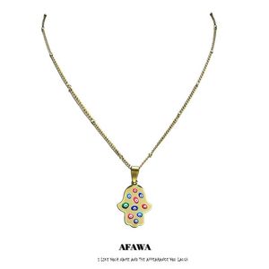 Pendant Necklaces Colorful Hamsa Hand Turkey Eyes Islam Stainless Steel Chain Women Gold Color Necklace Muslim Jewelry Acier N5237S01