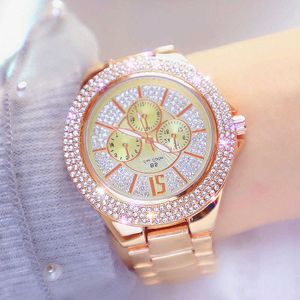 큰 다이얼 숙녀 손목 시계 럭셔리 브랜드 크리스탈 로즈 골드 여성 시계 스테인레스 스틸 다이아몬드 여성 손목 시계 210527