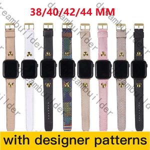 Mode Designer Luxury Strap för Apple Watchband 41mm 42mm 38mm 40mm 44mm 45mm Iwatch 2 3 4 5 6 7 Se Watchband Läderarmband Stripes Watch Band Watchbands