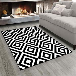 Tapetes mais preto azulejos brancos geométricos Nordec 3D Imprimir não deslizamento microfibra sala de estar moderno tapete área lavável tapete mat1