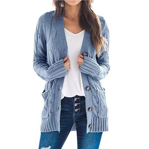 Women's Jackets 2021 Autumn And Winter Candy Color Single-Breasted Long-Sleeved Sweater Loose Casual Coat Pocket Jacket