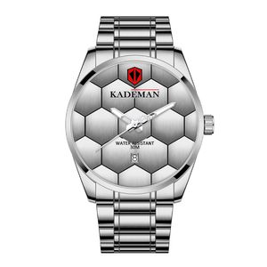 KADEMAN Brand High Definition Luminous Mens Watch Football Texture Quartz Calendar Watches Leisure Simple Stainless Steel Masculine Wristwatches