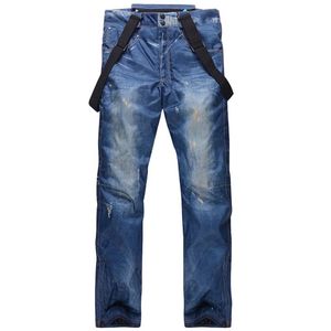 Mäns Jeans Denim Snowboard Byxor Vinter Suspenders Skidskridskor Snöbräda Vattentät Vindtät Varm Tjockad Skidåkning