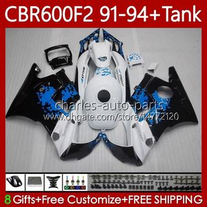 Body+Tank For HONDA CBR 600F2 600 F2 CC 600FS 91 92 93 94 Bodywork 63No.12 CBR600 FS CBR600F2 CBR600FS 1991 1992 1993 1994 CBR600-F2 600CC 91-94 Fairings Kit Graffiti blue