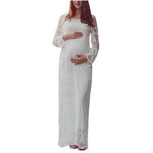 Kobiety Elegence Ciąża Maxi Długa Sukienka Fotografia Prop Koronki Solidne Białe Suknie Maternity Suknia Dla Photo Ciąży Photo Shoot Q0713