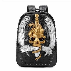 Modische 3D-geprägte Schädel-Rucksack-Taschen für Frauen, einzigartige Mädchen, coole Schultasche, Nieten-Persönlichkeit, Laptop-Tasche für Teenager, Mochila