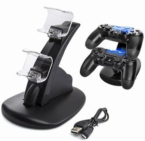 LED PS4 Dual Charger Dock Mount USB -laddningsstativ för PlayStation 4 Gaming Wireless Controller med detaljhandeln