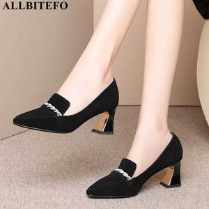 Allbitefo Brand High Heels Full Äkta Läder Kvinnor Högklackat Skor Tjock Heel Office Ladies Skor Kvinnor Klackar Storlek: 33-42 210611