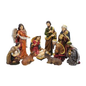 Zeńton Statua Narodzenia Scena Zestaw Baby Jezus Manger Christmas Crib Figurki Miniatury Ornament Kościół Xmas Prezent Domek Dekoracja 210607