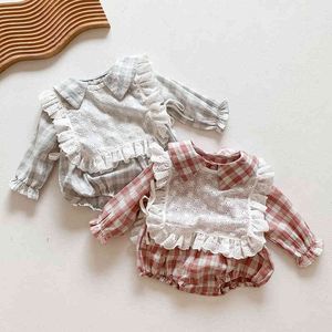 Korean Baby Boys Girl Rompers Long Sleeves Grid Spring Autumn born Clothes 210429