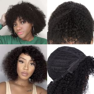 Parrucche ricci afro crespi capelli umani 150% densità 12 pollici 1B parrucca senza cappuccio Perruques De Cheveux Humains RQY4328