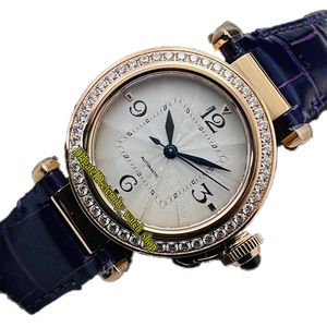 BVF Lady Watch Ja3108299 Japan Miyota 9039 Modify 1847MC Automatic 35mm White Gold Diamond BezelクイックスイッチパープルレザーストラップEternity Womens Watches