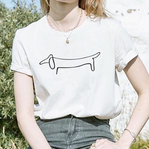 T-shirt femminile Cotton Woman T-shirt Batchshund Dog Stampa per cani Summer Casual O-Neck Short Short Short Tops Bianco