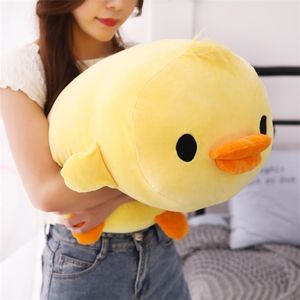 Doldurulmuş Aşağı Pamuk Yalan Ördek Sevimli Sarı Kawaii Chick Çocuklar için Peluş Oyuncaklar Yumuşak Plushie Yastık Yastık Güzel Noel Hediyesi Q0727