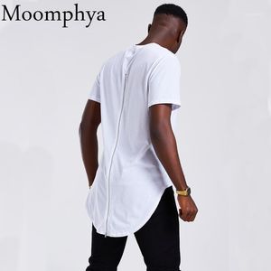 T-shirts T-shirts Moomphya Longline Curve Hem Mannen T-shirt Volledige Back Zip Streetwear Hip Hop Lange Staart T-shirt Masculina Grappige Shirts