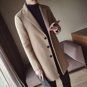 Erkek Yün Karışımları Sonbahar Kış Erkekler Yaka Palto Katı Renk Slim Fit Erkek Trençkot Moda Orta-Uzun Ceket M-5XL