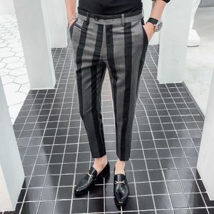 Classic Striped Pants Men Spring Casual Business Dress Pants Fashion Office Social Trousers Ankle Length Streetwear Pants 210527