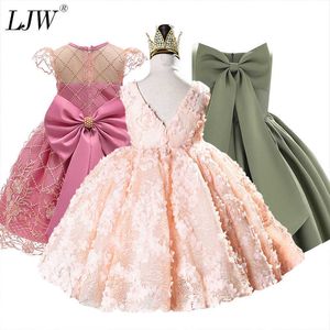 Girl Dress Baptismal dress for infant Pink petal elegant Flower Girls Wedding Dresses tutu princess Baby Girl Dress Q0716