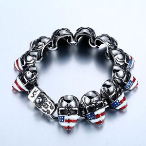 Ny cool punk amerikansk flaggskalle armband för man 316 rostfritt stål mans högkvalitativa smycken BC8-025