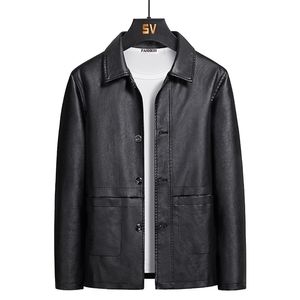 Fashion Men's Leather Jacket Autumn Simple Lapel Slim Solid Color M-5XL Casual Chaquetas Los Hombres 211214