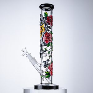 Benzersiz Stil Nargile 5mm Kalın Cam Bongs El Sanatları Su Boruları Düz ​​Tüp Yağı Dab Rigs Kase ile 18.8mm Kadın Ortak