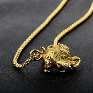 Wholesale big gold necklace for men resale online - Necklace Men Wild Boar Pendant Stainless Steel Hip Hop Long Chain On The Neck Big Gold Black Necklaces