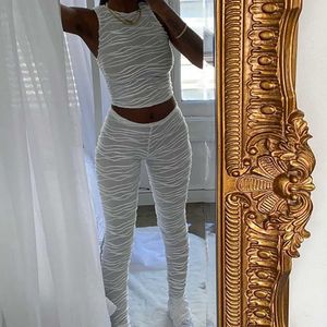 KGFIGU 2021 New Arrival Striped Fitness Deep V-Neck Clubwear Birthday Outfits Women Two Pieces Set Y0625