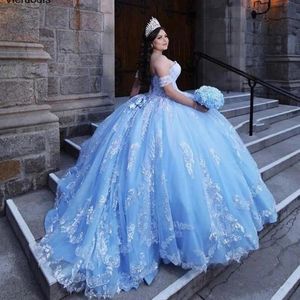 Impressionante Bahama Azul Doce 16 Quinceanera Vestidos Lantejoulas Lace Applique Sweetheart Removível Manga Curta Vestido de 15 Anos