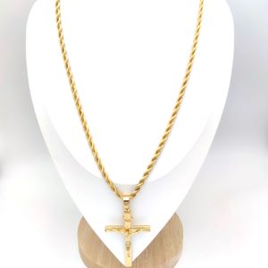 5mm Italian Rope Hip Hop Chain Necklace 31" Womens Mens Jesus Crucifix Cross Pendant 18k Solid Gold Filled