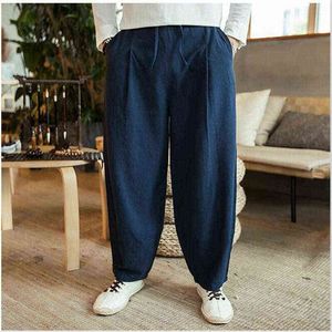 Large Size 6XL 7XL Men's Wide Leg Pants Cotton Linen Loose Harem Pants Summer Pure Trousers Male Loose Pants Drawstring G0104