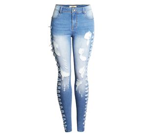 mode kvinnor jeans höst vinter rippade damer jean byxor mager passform legging penna