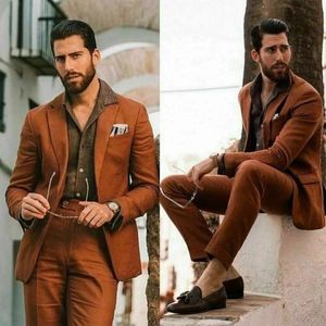 Męskie Garnitury Blazers Kostium Formalny Brown Garnitur Mężczyzna Blazer Groom Dla Mężczyzn Notch Lapel Wedding 2 Party Party Tuxedos Kurtka + Spodnie