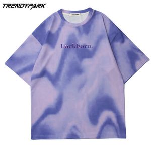 Herren T-Shirt Tie-Dye Gradient Print Kurzarm T-Shirt Hip Hop Übergroße Baumwolle Casual Harajuku Streetwear Top T-Shirts Kleidung 210601