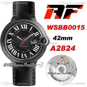 AF V4 WSBB0015 42 мм A2824 Автоматические мужские часы PVD Черная текстура циферблат белые римские маркеры Calfskin Кожаный ремешок Super Edition 2021 часы PureTime