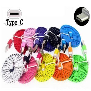 1M M M Colorful Flat Braided Cables Type C USB Data Line Sync Charger Weave Noodle Cable for Samsung s7 edge s8