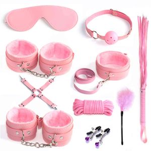 NXY Bondage 10PCS/SET Leather Sex Toys For Adult Game Erotic BDSM Kits Handcuffs Nipple Clamps Adults Couples 1122