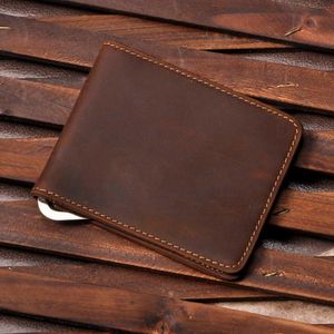 Male Genuine Leather Design Fashion Slim Wallet Front Pocket Money Clip Mini Bill Purse For Men 1055-b