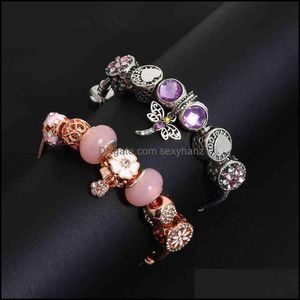 Charm armband smycken armband familj fengpan rosguld uthålad ut stor hål pärla inlagd diamant diy opal drop leverans 2021 t2hlc