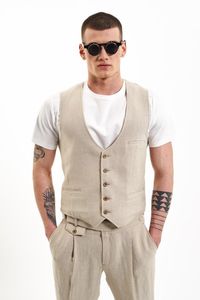 Gilet da uomo Gilet da sposo Giacca da sposo senza maniche Slim Steampunk Gilet con scollo a V monopetto