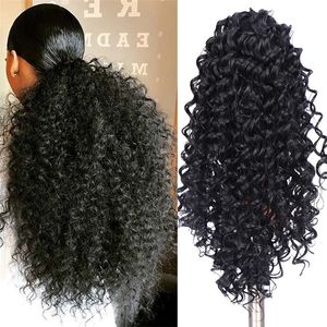 14 Inches Afro Kinky Curly Synthetic Ponytail Simulation Human Hair Extensions Bundles Clilp in Ponytails CJ580