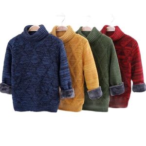 boys cotton Plus velvet Warm Pullovers plush inside sweaters girls Winter Autumn Knitted Loose jacket 2-10Y child tops 211201