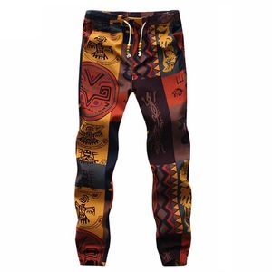 Keten Pantolon Sıska toptan satış-Erkek Pantolon Moda Çiçek Rahat Erkekler Ince Sıska Keten Uzun Pantolon Sweatpants Hip Hop Harem Jogging